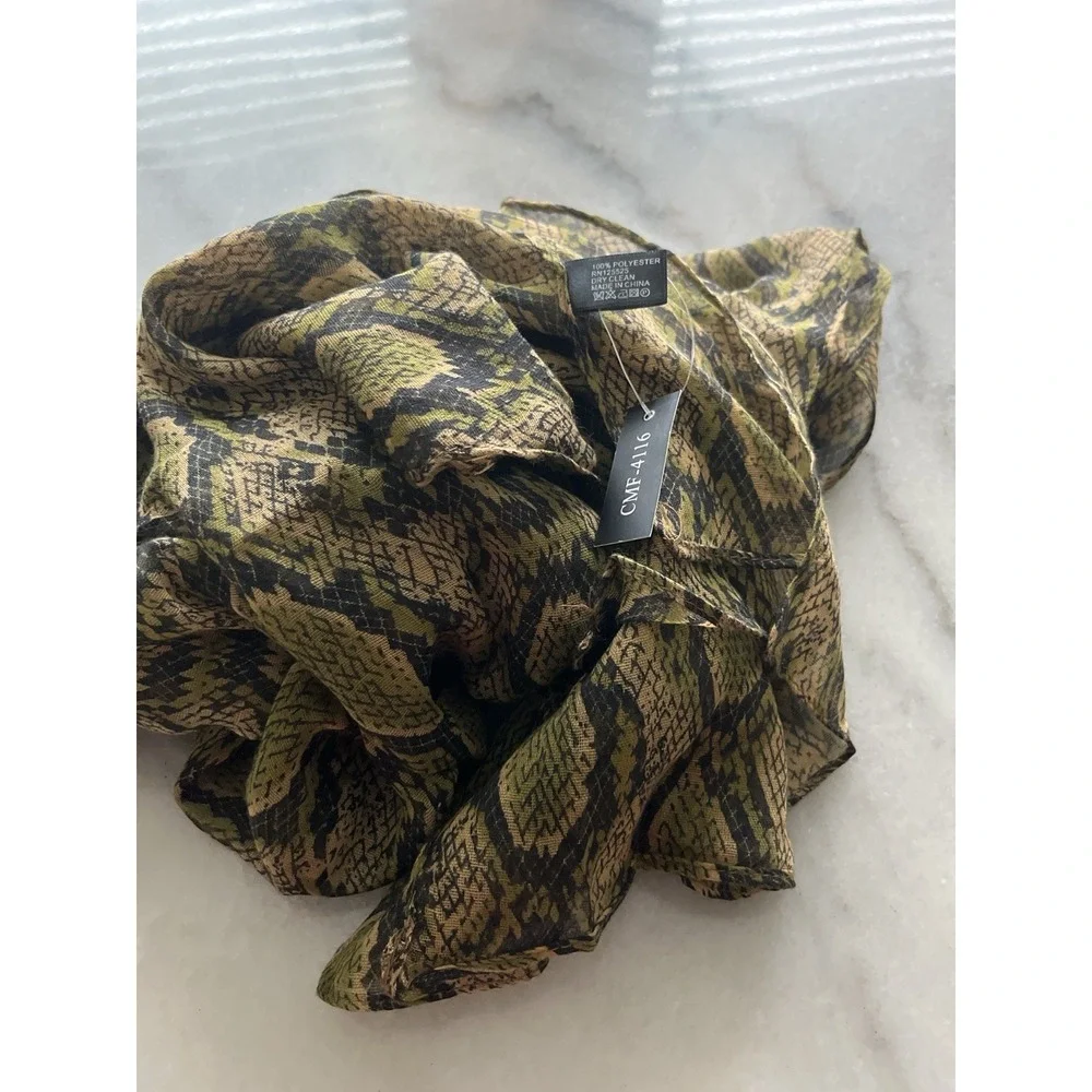 Snake Print Shawl Wrap 28x71 Olive Tan Lightweight Scarf Animal Print NWT
